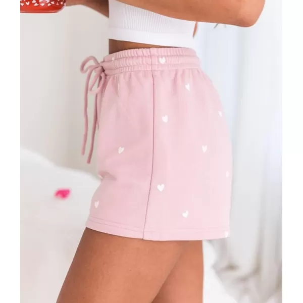 CHARTOU Women's Summer Drawstring Waist Cute Heart Print Casual Comfy Lounge Shorts