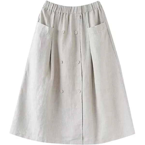 CHARTOU Women's Summer Elastic High Waist Linen Blend Solid A-Line Midi Long Skirt with Pockets