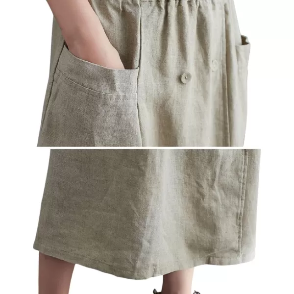 CHARTOU Women's Summer Elastic High Waist Linen Blend Solid A-Line Midi Long Skirt with Pockets