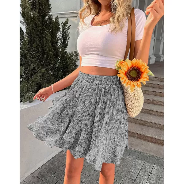CHARTOU Women's Summer Elastic High Waist Shirring Floral Print Irregular Ruffle Mini Skirt