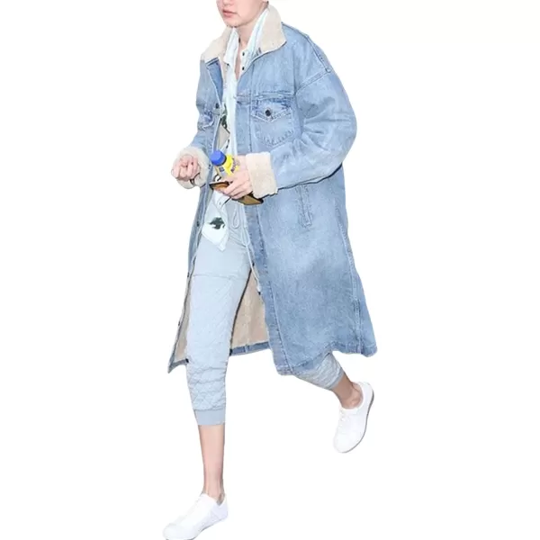 CHARTOU Women's Thicken Loose Sherpa Fleece Lined Button Down Long Denim Jacket Overcoat