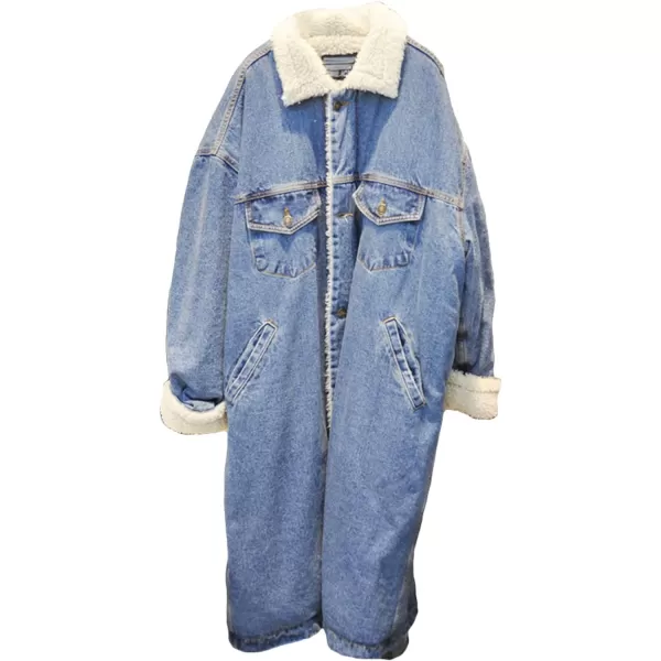 CHARTOU Women's Thicken Loose Sherpa Fleece Lined Button Down Long Denim Jacket Overcoat