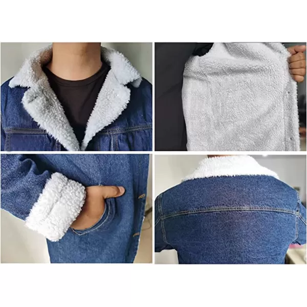 CHARTOU Women's Thicken Loose Sherpa Fleece Lined Button Down Long Denim Jacket Overcoat