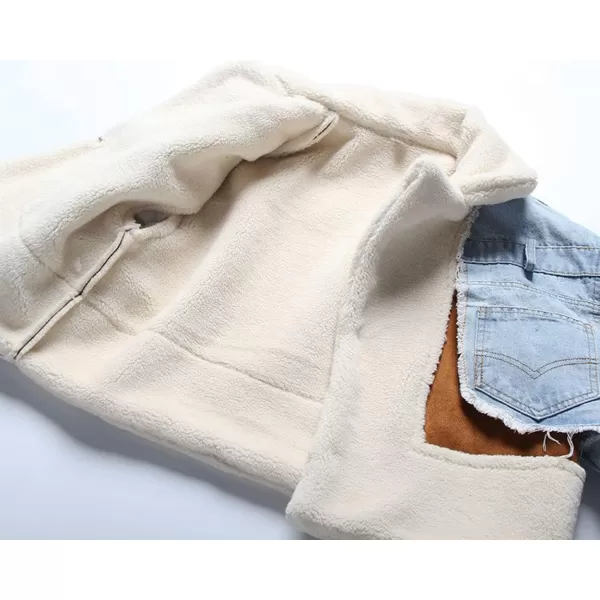 CHARTOU Women's Trendy Sherpa Fleece Patchwork Ripped Moto Biker Thick Quilted Denim Jacket Short Coat
