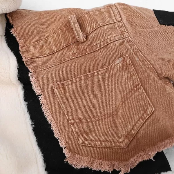 CHARTOU Women's Trendy Sherpa Fleece Patchwork Ripped Moto Biker Thick Quilted Denim Jacket Short Coat