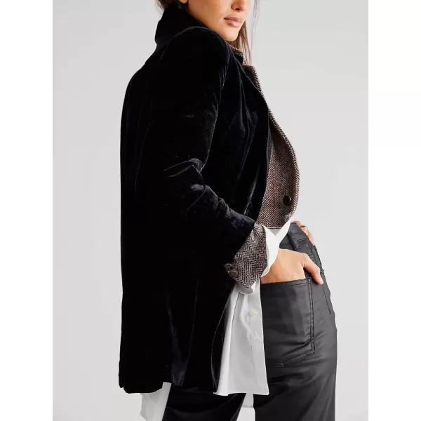 CHARTOU Women's Velvet Blazers Notch Lapel Double Breasted Work Office Blazer Jacket