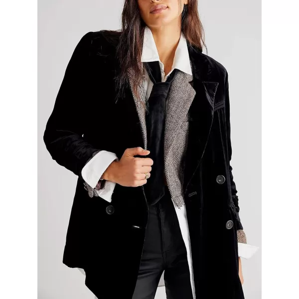 CHARTOU Women's Velvet Blazers Notch Lapel Double Breasted Work Office Blazer Jacket