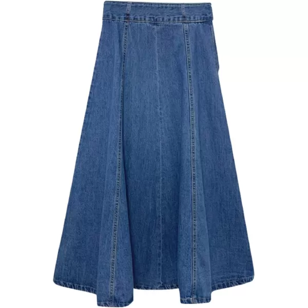 CHARTOU Women's Versatile High Waist Package Hip Flared A Line Midi Long Denim Skirt