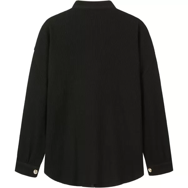 CHARTOU Women's Vintage Banded Collar Button Down Baggy Loose Fit Mid-Weight Frayed Waffle Knit Shacket Shirt Tops