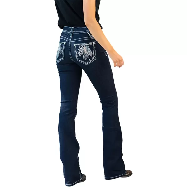 CHARTOU Women's Vintage Wash Embroidery Beaded Mid-Rise Distressed Ripped Bootcut Jeans