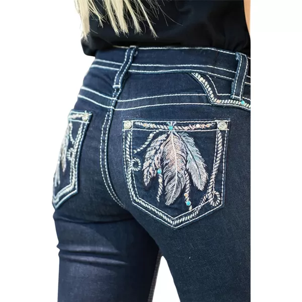 CHARTOU Women's Vintage Wash Embroidery Beaded Mid-Rise Distressed Ripped Bootcut Jeans