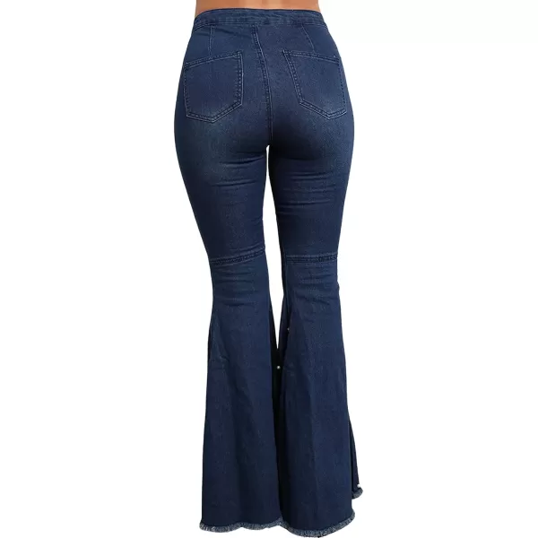 CHARTOU Women's Wash Beaded Sexy Curvy High-Rise Butt Lift Frayed Fringe Bell Bottom Jeans