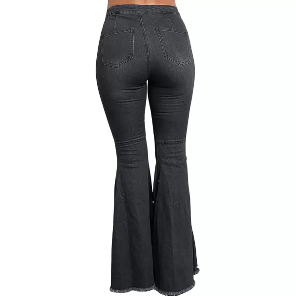 CHARTOU Women's Wash Beaded Sexy Curvy High-Rise Butt Lift Frayed Fringe Bell Bottom Jeans