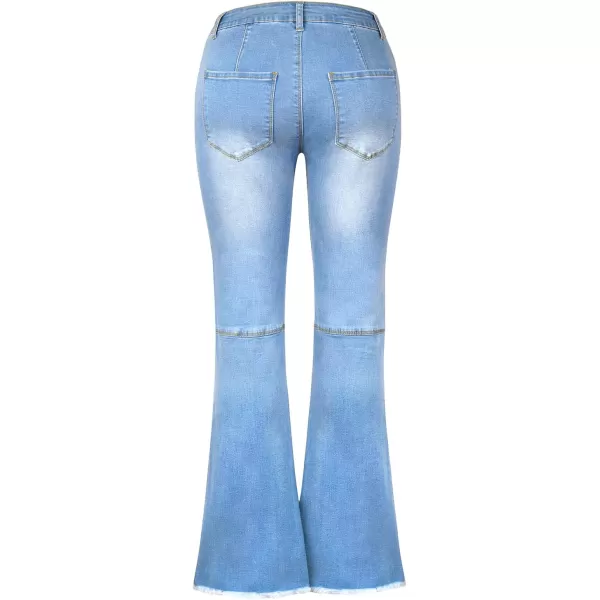 CHARTOU Women's Washed Mid Rise Frayed Raw Hem Skinny Stretchy Bootcut Jeans