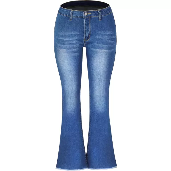 CHARTOU Women's Washed Mid Rise Frayed Raw Hem Skinny Stretchy Bootcut Jeans
