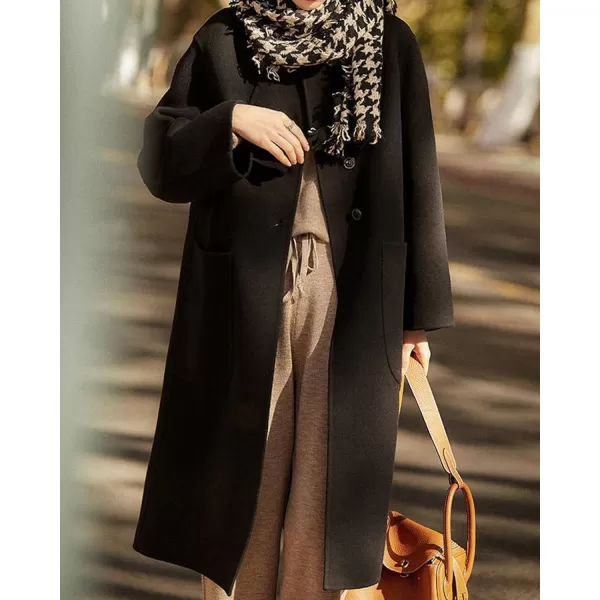 CHARTOU Women's Wool Blend Pea Coat Notch Lapel Winter Coat Midi Long Oversized Overcoat