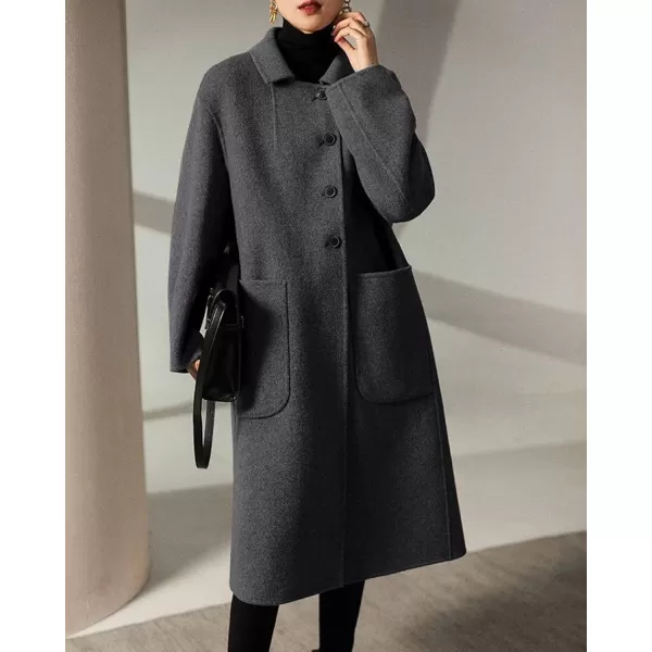 CHARTOU Women's Wool Blend Pea Coat Notch Lapel Winter Coat Midi Long Oversized Overcoat
