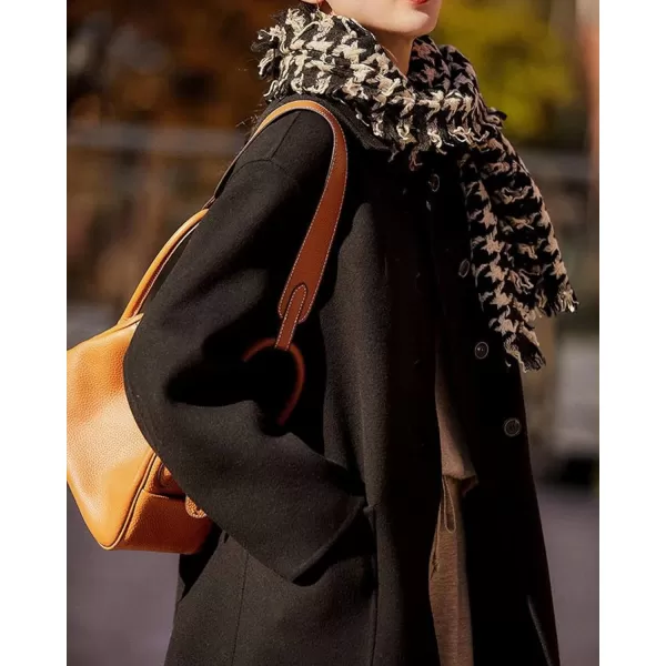 CHARTOU Women's Wool Blend Pea Coat Notch Lapel Winter Coat Midi Long Oversized Overcoat