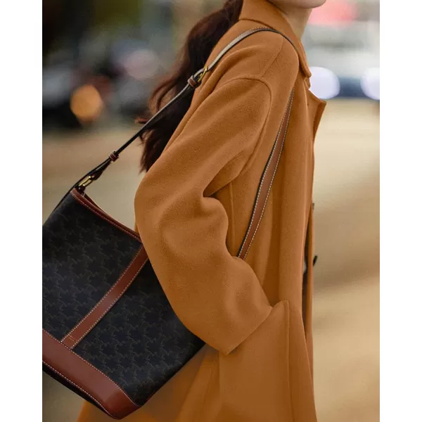 CHARTOU Women's Wool Blend Pea Coat Notch Lapel Winter Coat Midi Long Oversized Overcoat