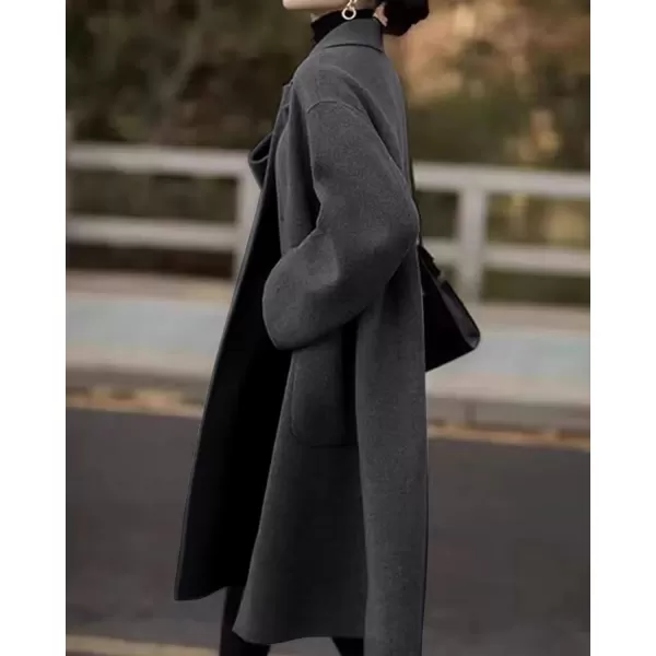 CHARTOU Women's Wool Blend Pea Coat Notch Lapel Winter Coat Midi Long Oversized Overcoat