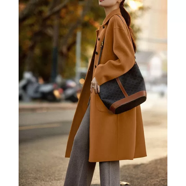 CHARTOU Women's Wool Blend Pea Coat Notch Lapel Winter Coat Midi Long Oversized Overcoat