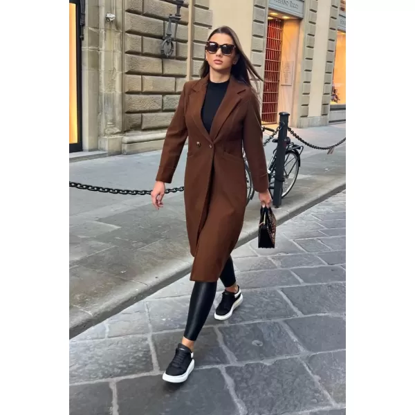 CHARTOU Women's Wool Blend Single-Row-Button Double Breasted Trench Coat