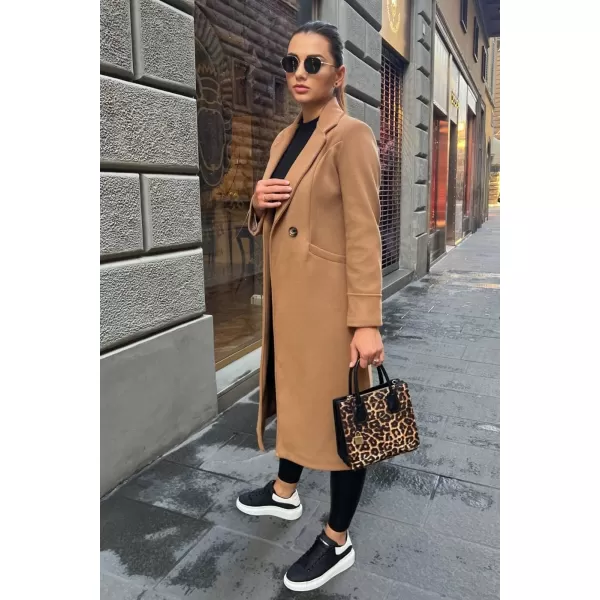 CHARTOU Women's Wool Blend Single-Row-Button Double Breasted Trench Coat