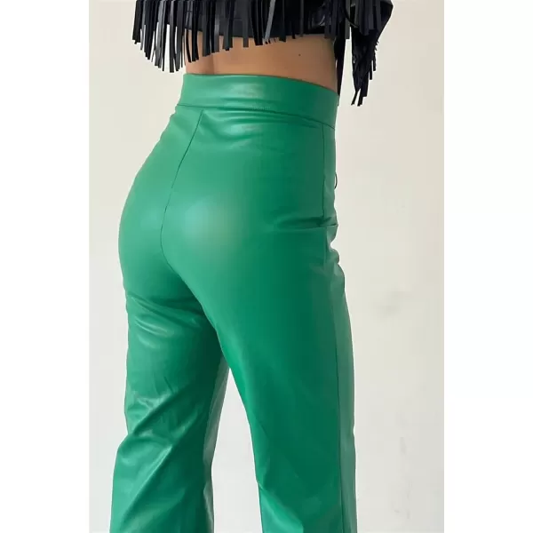 CHARTOU Women's Y2k Style Lace Up High Waist PU Leather Flare Bell Bottom Skinny Pants