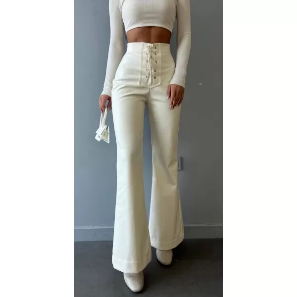 CHARTOU Women's Y2k Style Lace Up High Waist PU Leather Flare Bell Bottom Skinny Pants