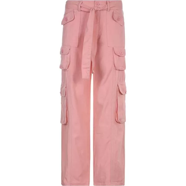 CHARTOU Baggy Cargo Pants Women Casual Cargo Jeans Wide Leg Denim Pants y2k High Waist Belt Pocket Slacks