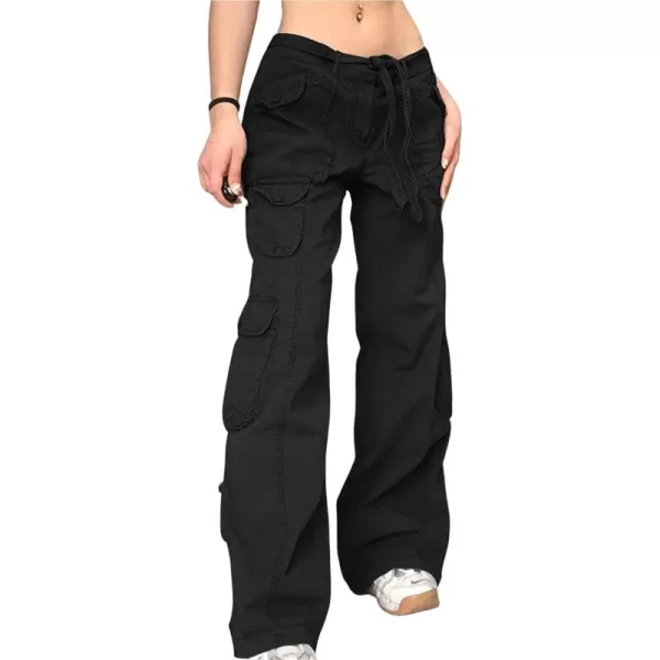 CHARTOU Baggy Cargo Pants Women Casual Cargo Jeans Wide Leg Denim Pants y2k High Waist Belt Pocket Slacks