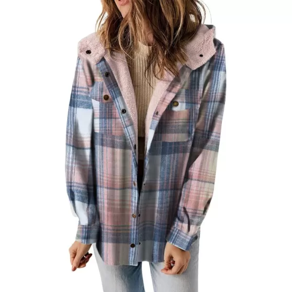 CHARTOU Fleece Jacket Women Plaid Shacket Sherpa Lined Jacket Flannel Fuzzy Coat Winter Hooded Button Overcoat