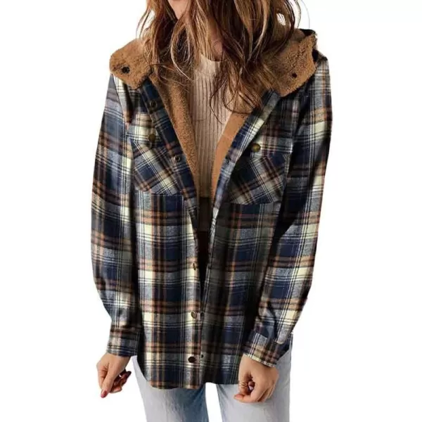 CHARTOU Fleece Jacket Women Plaid Shacket Sherpa Lined Jacket Flannel Fuzzy Coat Winter Hooded Button Overcoat