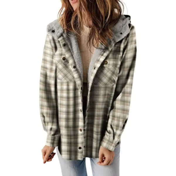 CHARTOU Fleece Jacket Women Plaid Shacket Sherpa Lined Jacket Flannel Fuzzy Coat Winter Hooded Button Overcoat