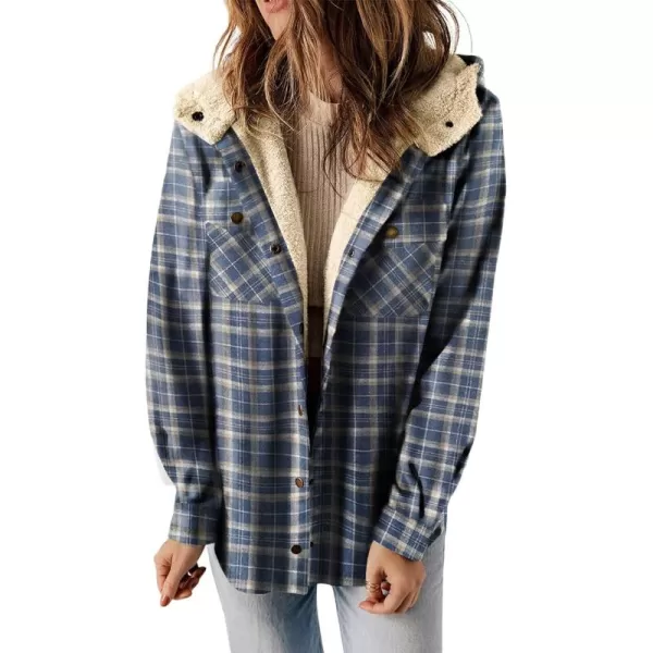 CHARTOU Fleece Jacket Women Plaid Shacket Sherpa Lined Jacket Flannel Fuzzy Coat Winter Hooded Button Overcoat