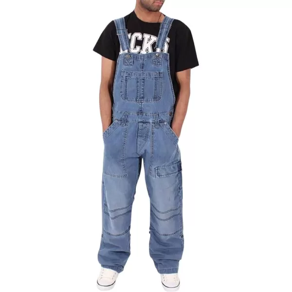 CHARTOU Men Loose Denim Bib Overalls Jean Work Adjustable Strap Denim Jumpsuit Multi Pockets