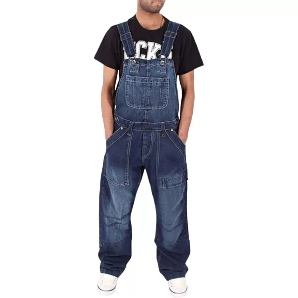 CHARTOU Men Loose Denim Bib Overalls Jean Work Adjustable Strap Denim Jumpsuit Multi Pockets