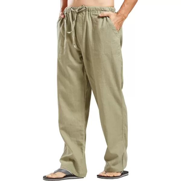 CHARTOU Men's Casual Stretched Drawstring Mid-Waist Loose Fit Lightweight Straight Leg Linen Summer Beach Pant