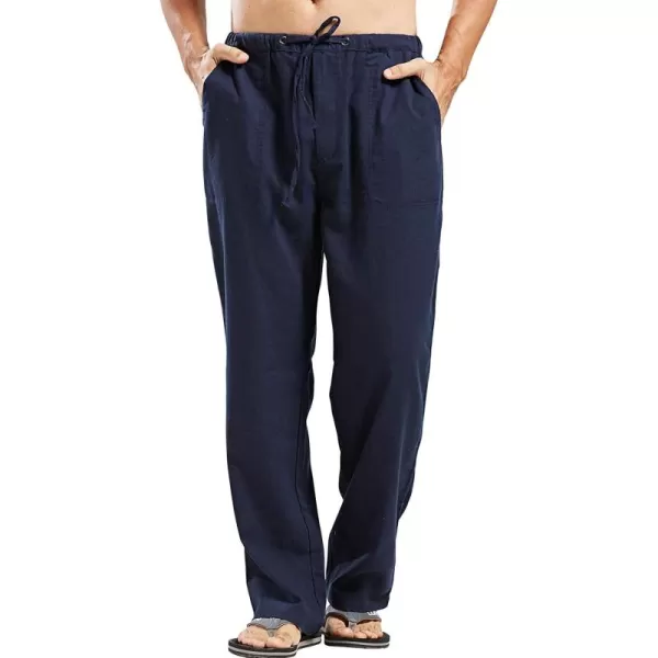 CHARTOU Men's Casual Stretched Drawstring Mid-Waist Loose Fit Lightweight Straight Leg Linen Summer Beach Pant