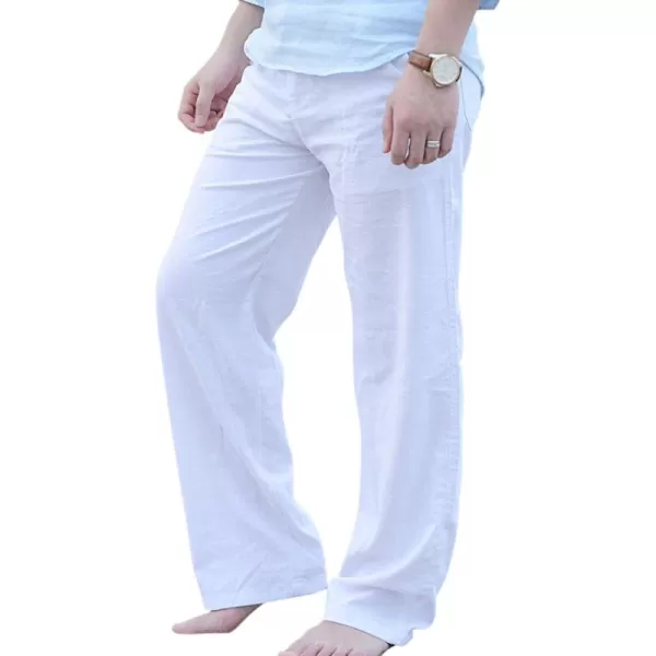 CHARTOU Men's Casual Stretched Drawstring Mid-Waist Loose Fit Lightweight Straight Leg Linen Summer Beach Pant