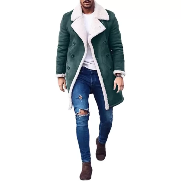 CHARTOU Men's Chunky Sherpa Fleece Double Breasted Faux Suede Jacket Overcoat