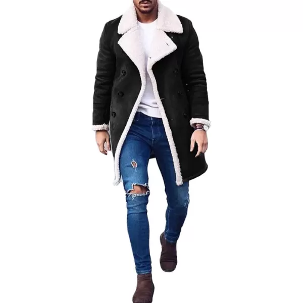 CHARTOU Men's Chunky Sherpa Fleece Double Breasted Faux Suede Jacket Overcoat