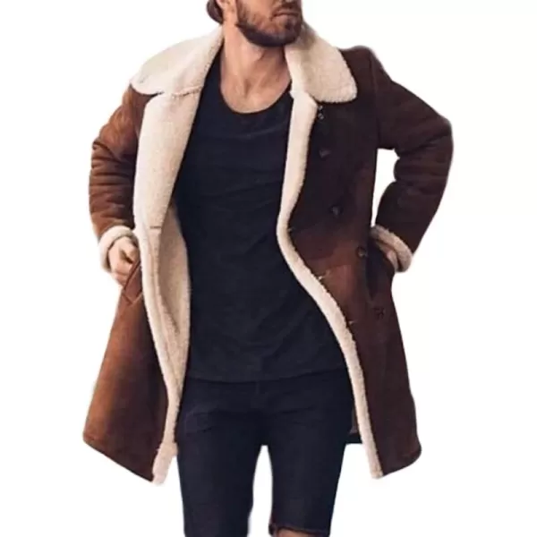 CHARTOU Men's Chunky Sherpa Fleece Double Breasted Faux Suede Jacket Overcoat