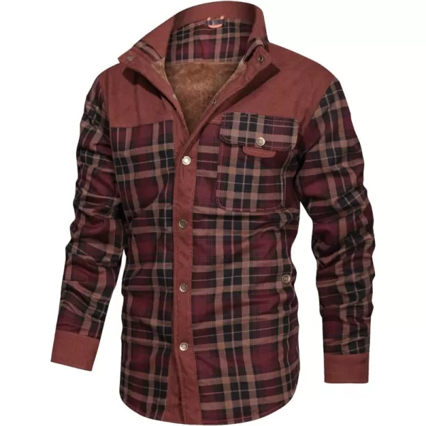 CHARTOU Men's Corduroy Lapel Collar Long Sleeve Thermal Fleece-Lined Plaid Shirt Jacket