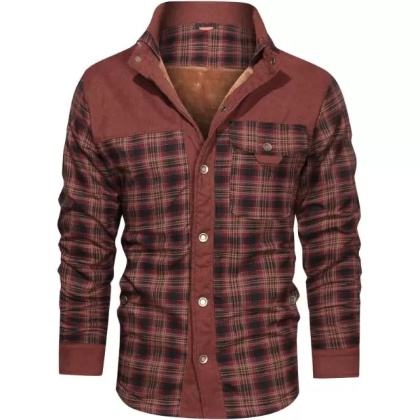 CHARTOU Men's Corduroy Lapel Collar Long Sleeve Thermal Fleece-Lined Plaid Shirt Jacket