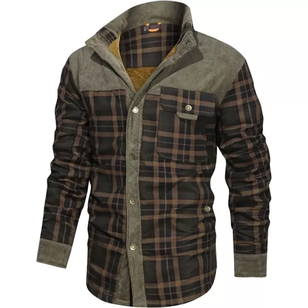 CHARTOU Men's Corduroy Lapel Collar Long Sleeve Thermal Fleece-Lined Plaid Shirt Jacket
