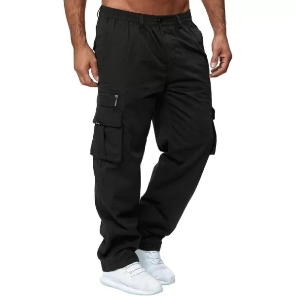 CHARTOU Men's Elastic Mid-Rise Straight Leg Multi-Pocket Cargo Work Pants