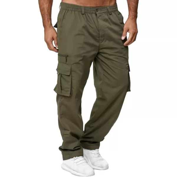 CHARTOU Men's Elastic Mid-Rise Straight Leg Multi-Pocket Cargo Work Pants