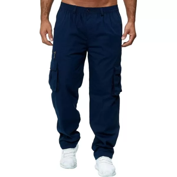 CHARTOU Men's Elastic Mid-Rise Straight Leg Multi-Pocket Cargo Work Pants