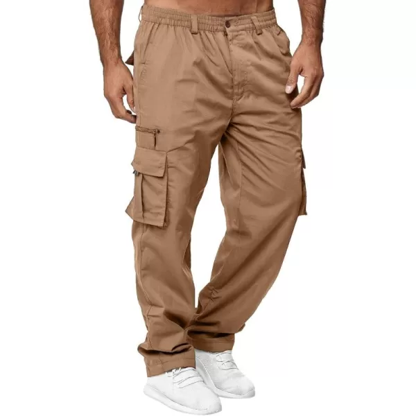 CHARTOU Men's Elastic Mid-Rise Straight Leg Multi-Pocket Cargo Work Pants